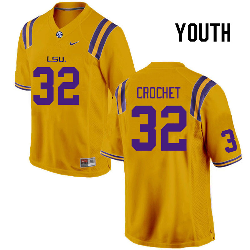 Youth #32 Kolton Crochet LSU Tigers College Football Jerseys Stitched-Gold
